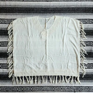 NWT Monoreno S V-Neck Light Weight Embroidered Fringe Kaftan Tunic Sheer White - Picture 1 of 10