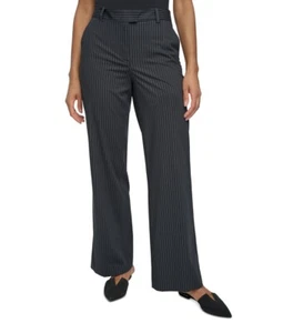 DKNY Women's Pinstripe Tab-Waist Wide-Leg Pants Black Size 18 - Picture 1 of 1