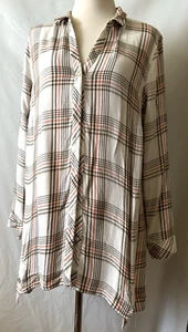 J. Jill Women's Cream Plaid Button Up Shirt Top Blouse Size M Long Sleeves - Picture 1 of 11