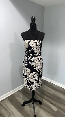 Vestido Banana Republic Sin Tirantes Talla 6 Mezcla Lino Negro Beige Foto 1 de 4