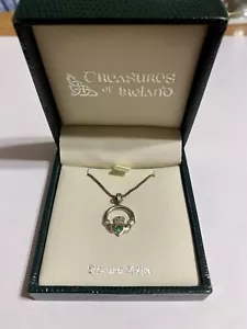 Collana Claudah Celtica Smeraldo .925 Argento Sterling Treasures Of Ireland Nuova con Scatola Je - Foto 1 di 5