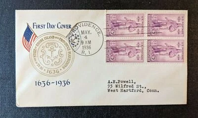 1936 Rhode Island Tercentenary FDC 777 22 Cover to West Hartford CT - Image 1 of 2