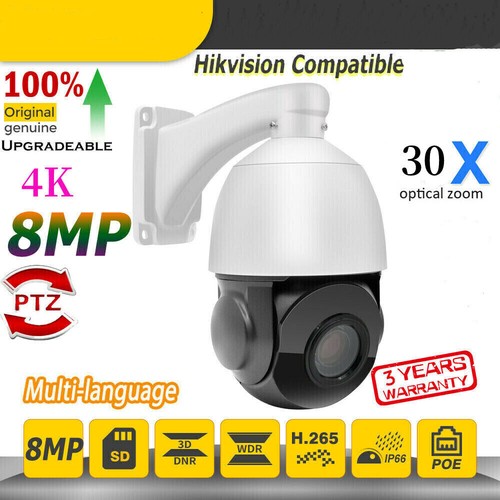 HIKVISION Compatible 360° 4K 8MP 30X PTZ IP Camera Zoom POE IR 100M