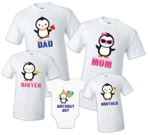Penguins T shirt Mathing tee Family Birthday Reunion Party Celebration Baby - Picture 1 of 12
