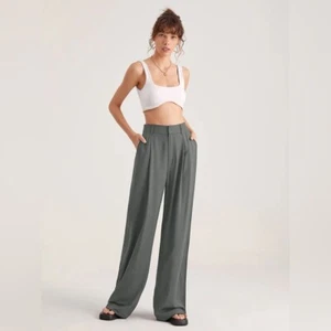 COMMENSE Oversized High Waisted Pleat Front Hose Grau Damen GR. LARGE NEU - Bild 1 von 10