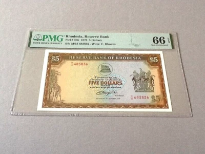 Rhodesia P-36b 5 Dollars 1978  PMG 66 EPQ - Image 1 of 4