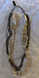 NWT Banana Republic Layered Ribbon Pearl Bead Chain Necklace - Picture 1 of 8