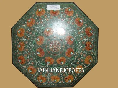 30" Console Green Coffee Dining Corner Center Malachite Table Top Mosaic Inlay - Image 1 of 4