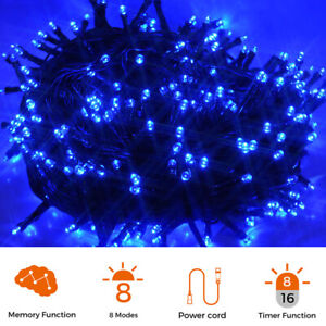 Cordon de Noël bleu étanche 100-1000 DEL lumières de fées 8 modes et minuterie 8 HRS
