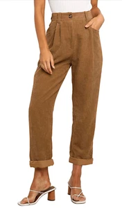 NEW High Waisted Corduroy Pants Straight Leg Loose Trousers Pockets M - Picture 1 of 4