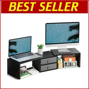 Compact Dual Monitor Stand with 3 Shelves and Easy Assembly - 80 lbs Capacity - Picture 1 of 9