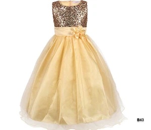 JerrisApparel New Long Sequined Mesh Flower Little Girls Tulle Prom Party Dress - Picture 1 of 6