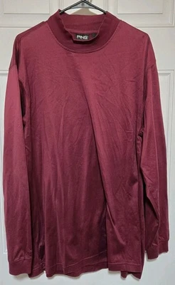 Camisa de golf Ping doble mercerizada para hombre talla XL manga larga granate rojo cuello alto  Foto 1 de 3