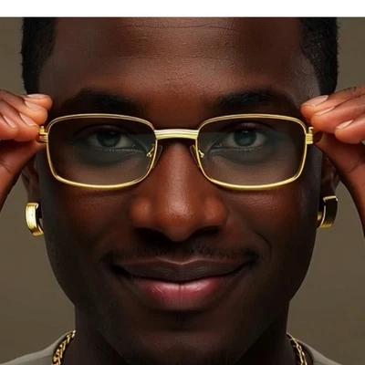 金色镜框眼镜矩形镜片木臂时尚眼镜男式街头服装 — 第 1/4 张图片