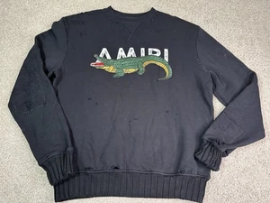 Autentica felpa girocollo AMIRI uomo piccola alligatore misto cashmere nera - Foto 1 di 10