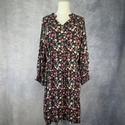 Vestido Draper James RSVP para mujer XL negro floral lazo cintura puños ajustados KD7032RT Foto 1 de 4