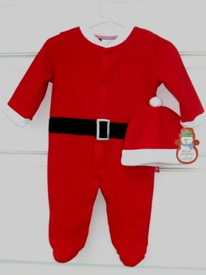 NUEVO CON ETIQUETAS BABY GEAR 2 piezas Traje/Durmiente y Sombrero de Papá Noel Primera Navidad 3-6 Meses Foto 1 de 2