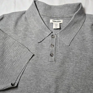 Polo maglia manica corta Thom Aaron maglione grigio morbido taglia media nuova con etichetta - Foto 1 di 8