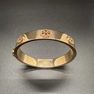 Tory Burch Miller Stud Hinged Gold Tone Bangle Bracelet Small - Image 1 of 4