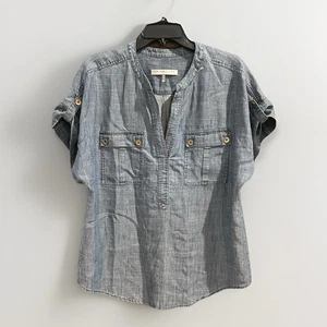 Camisa Denim Mujer L TRINA TURK Cambray Cambray Azul Top Manga Corta - Imagen 1 de 6