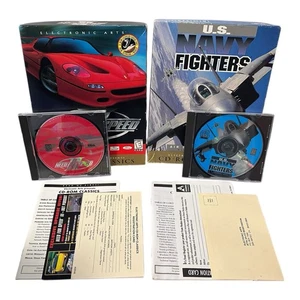 Need for Speed II & U.S. Navy Fighters Big Box Windows 95 PC Complete W/ Manual - Picture 1 of 23