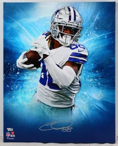 CeeDee Lamb Signed Dallas Cowboys Framed 16x20 Stretched Canvas-Fanatics *Silver - Picture 1 of 4