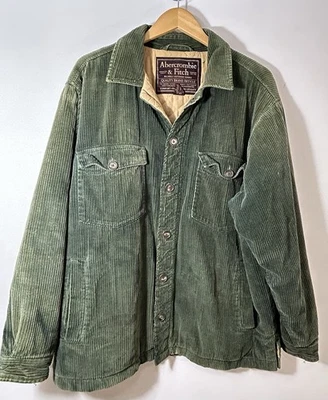 Chaqueta De Colección Abercrombie & Fitch Shacket Geeen Pana Edredón Forrada Y2K Para Hombre’s M/L Foto 1 de 4