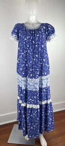Vintage Muumuu T & L Muumu Factory Gr. S blau geblümt Maxi (siehe Mängel - Bild 1 von 22