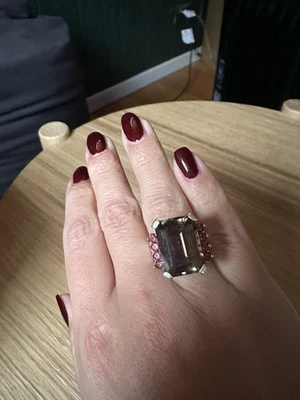 Кольцо кварцевое с надписью Lagos Caviar чистое серебро и золото 18 карат дымчатый топаз размер 7 - Изображение 1 из 4