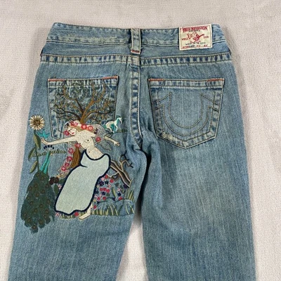 Pantalones de mezclilla acampanados True Religion Bobby bordados bootcut para mujer 27 hechos en EE. UU. NUEVOS CON ETIQUETAS $286 Foto 1 de 4