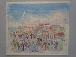 Oktoberfest - München Wiesn Volksfest - signierte Zeichnung Farbkreide - 1957 - Picture 1 of 3