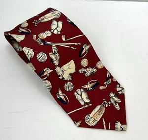 Halabrese Silk Tie Golf Vintage Novelty Print Dad Grandpa Burgundy - Picture 1 of 5