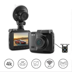 Cámara de tablero 4k con GPS WiFi Grabadora de video DVR para automóvil Cámaras duales para parte delantera y trasera - Imagen 1 de 11