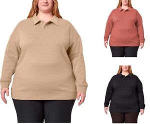Mondetta Ladies' Collared Fleece Pullover Top - Tan, Red, Black - 2X, 3X