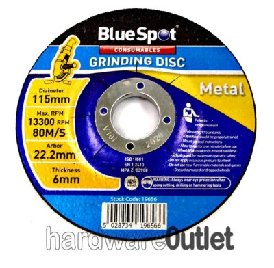BLUE SPOT METAL Grinding DISC 4.5" 115mm Ø 22.2 Arbour x 6mm - Mig Welding Rust Grinding