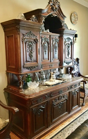 Elegant Antique Viennese Walnut Buffet With Marble Top circa 1865 Cover