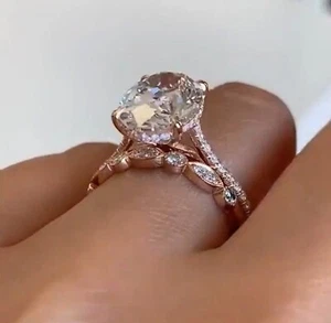 14k Rose Gold Over 2.80 Ct Oval Cut CZ Diamond Wedding Ring Set Bridal Jewelry - Picture 1 of 6