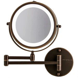 Specchio trucco montaggio a parete illuminato 6,8", ingrandimento 1X e 10X, rotondo su doppio lato - Foto 1 di 13