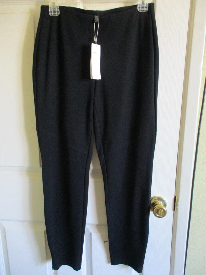 Eileen Fisher Black Viscose Stretch Ponte Leather Blocked Legging Pant Sz M