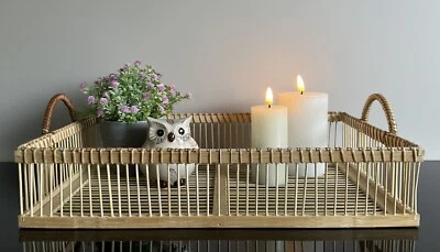 Deko Tisch Tablett Mit Henkeln Bambus - Holz Braun Skandi Landhaus - Bild 1 von 3