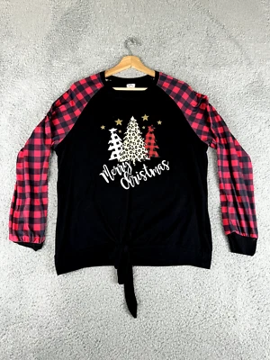 BMG 圣诞衬衫女式 X 大号黑色水牛格子圣诞树假日 — 第 1/4 张图片