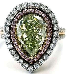 3.40CT Green Diamond Ring Natural Fancy Pear Cut 18K Gold GIA Certified Pink - Picture 1 of 10
