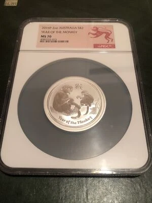 Australia 2016P $2 plata 2 oz año del mono NGC MS-70 ¡Bajo pop! Foto 1 de 2