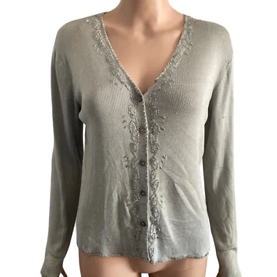 Cárdigan suéter St Michael Marks & Spenser para mujer 10 cuentas escote plateado Foto 1 de 4