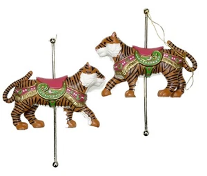2 Carousel Exotic Tiger Cat Christmas Ornament Avon Plastic Animal H4.5” x L4” - Picture 1 of 3