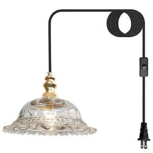 Plug in Hanging Light Fixture with 16.5ft Thick Cord and Switch,9.8 Inch Roun... - Picture 1 of 6