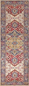 Heriz Serapi Ivory Hand-Knotted Indian Rug Runner in Wool 3x10 ft. - Picture 1 of 20