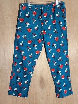 花生睡衣裤男式大号锥形史努比印花弹力腰蓝色 — 第 1/4 张图片