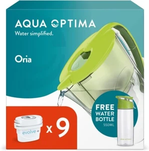 Water Filter Jug 2.8L Capacity & 9 Filter Cartridges, Oria by Aqua Optima, Green - Picture 1 of 10