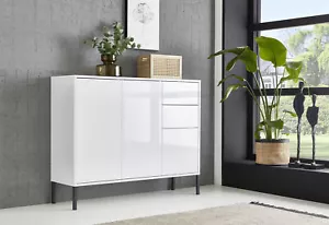 BMG Möbel Kommode Mailand 10, grifflos, Metallfüßen, Weiß/ Weiß hochglanz - Bild 1 von 8